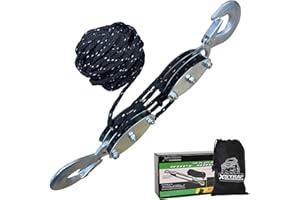 XSTRAP STANDARD Heavy-Duty 2,000 LB Breaking Strength 50 FT Reflective Rope Hoist, 1000 LB Work Load Block and Tackle Pulley System for Lifting Heavy Objects (Black with Reflective Strips)