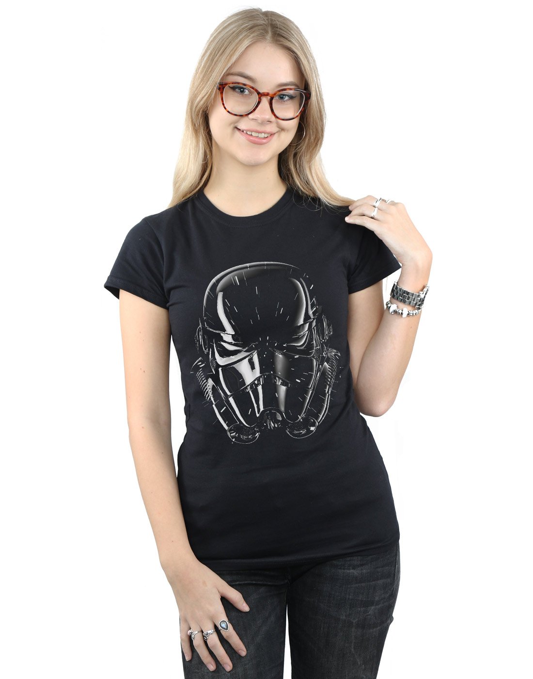 Star-Wars-Damen-Stormtrooper-Hyper-Drive-Helmet-T-Shirt-Schwarz-Small