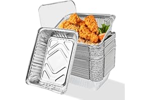MEYAGOT 50 Stück Aluschalen Mit Deckel, Grill Aluschalen, Aluminiumschale Mit Deckel, Aluminiumfolie Schalen Behälter Für Backen, Braten, Kochen Für Grill, Kuchen, Obst, 650ml, 130x100x40mm