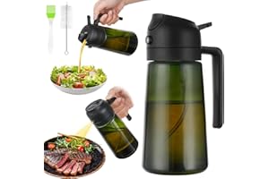 AMFUN Butelka z rozpylaczem oleju 2 w 1, 470 ml, rozpylacz oleju jadalnego, ochrona przed promieniowaniem UV, butelka z rozpylaczem oleju, spray do oliwy z oliwek, ochrona przed światłem (czarny)