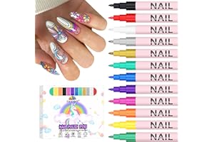 ‎EBANKU EBANKU 12 Farben Nagelkunst Stifte Set, 3D 0,7 mm Graffiti-Acrylfarbe Nagelkunst-Marker Schnelltrocknende Nagelspitze, Graffiti-Punktier-Liner-Stift-Sets für Zuhause und den Salon Nagel-DIY