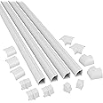 D-Line 4-meter Quarter Round Cable Trunking Kit, Corner Cable Cover, Self-Adhesive Floor Trim with Cable Channel - 4x 22mm (W) x 22mm (H) x 1-meter Lengths & 12 Accessories - White