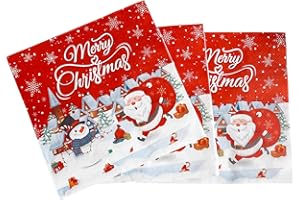 Yiran 20pcs Merry Christmas Party Napkins, 33x33CM Father Christmas Snowman Napkins for Disposable Party Supplies Tableware Decorations