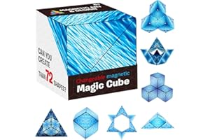 OSCUBE Magic Cube The Shape Shifting Box Magnetic Puzzle Box STEM/STEAM 3D Magnetic Magic Cube Box Fidget Toy Transforms Into Over 70 Shapes Puzzles,Brain-Teaser Magnet Toy (Blue Planet)