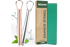 RONAVO Tongue Scraper for Kids, Children, Adult, Medical Grade Stainless Steel Tongue Cleaners (Include Handy Case), Healthy Oral Hygiene, 2 Color, 2 Pack