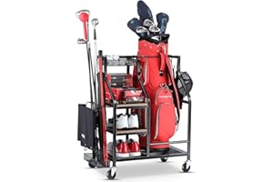 EXTCCT Organizador de almacenamiento de bolsas de golf, soporte para bolsas de golf para accesorios de equipo de golf, estante de almacenamiento de bolsas de golf con ruedas, palos de golf,