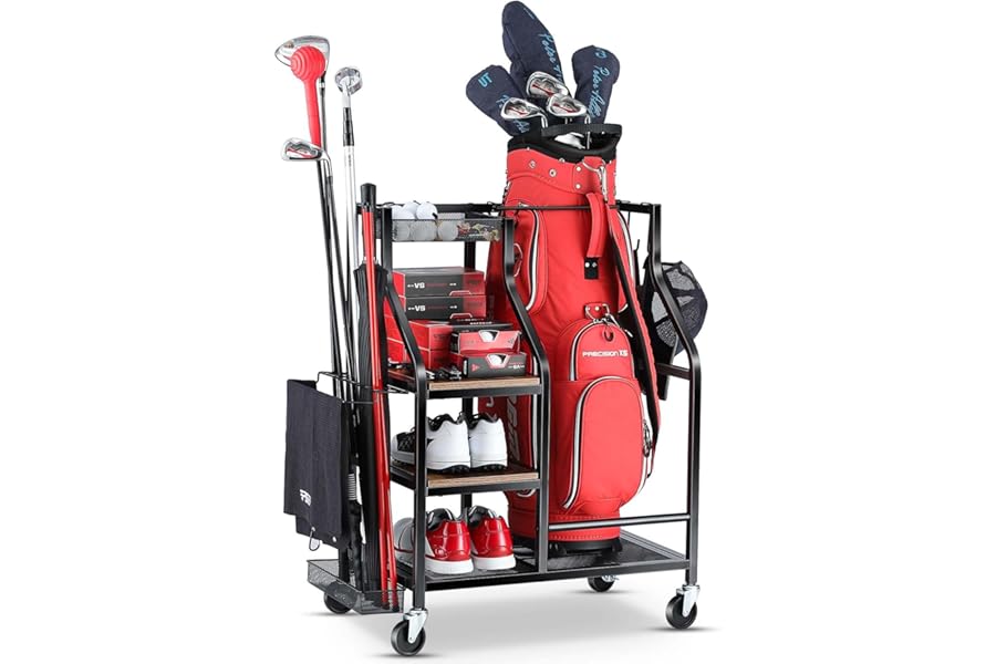 EXTCCT Golf Bags Storage Organizer- Golf Bag Stand for Golf Equipment Accessories, Golf Bag Storage Rack with Wheels, Golf Club, Golf Gear Organisers
