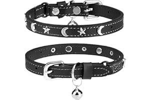 DILLYBUD Leder Katzenhalsband mit Sicherheit elastischen Gürtel und Glocke für Mädchen und Jungen, Schwarz, 18-23 cm