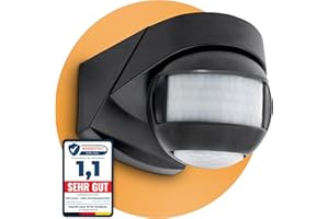 SSC-LUXon KELEA Bewegungsmelder schwarz aussen & innen Aussenbereich IP54 für Wand, Decke & Ecken - PIR Sensor bis 12m Winkel 180° & 360° schwenkbar mit Dämmerungssensor