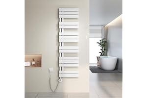Heilmetz Toallero electrico baño 1385x400mm 600W, radiador toallero electrico con termostato Elemento Calefactor y función de Temporizador（Blanco）