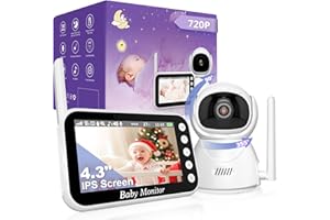 OBVHNUA Vigilabebés con cámara de vídeo de 4,3 Pulgadas, vigilabebés de 720 p, 2000 mAh, grabación de vídeo, Zoom Digital, Audio bidireccional, Modo VOX, visión Nocturna, Control de Temperatura, 8