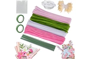YYSWSAKY Pfeifenreiniger Blumen Set mit 400 Stück in 4 Farben Chenilledraht Pfeifenputzer zum Basteln Blumen Blumenpapier Blumendraht Band Blumenstaubgefäß Klebeband Pipe Cleaner DIY Basteln