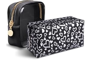 Aquzhou 2 Packs Small Make Up Bag for Women, Leather Small Makeup Bag for Handbag, Mini Makeup Bag, Clear Makeup Bag Cosmetic Bag for Women (Black)