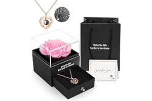 ADAZ Ewige echte Rose mit I Love You Halskette, Konservierte Rose Blumen Schmuck Geschenkbox zum Valentinstag Muttertag Hochzeit Jahrestag Geburtstag Geschenk für sie Frauen Freundin Frau