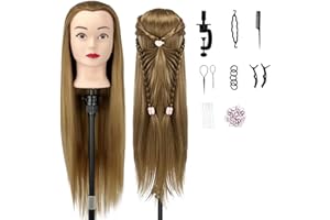 Aofadaning Trainingsköpfe 100% von dem Hochtemperaturfaser Haar 28zoll Trainingskopf für Frisöre with stand DIY Haare Frisuren Set (Gold（Farbe）)