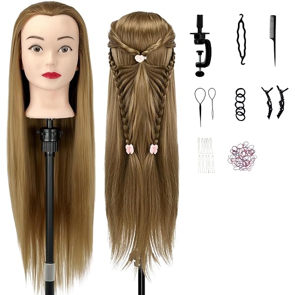 Plplaaoo Langhaar-Schaufensterpuppenkopf Hellbraun – Für Haarstyling, Friseur-Übung, Großes Haarvolumen