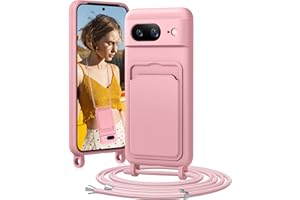 BENTIACC Mobile Phone Chain Silicone Case for Google Pixel 8 with Strap, Mobile Phone Case with Card Slot, Removable Cord Chain, Shockproof Protective Case for Google Pixel 8 (Pink)
