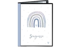 ‎MINILINO Minilino Zeugnismappe 20 Klarsichthüllen A4 [SCHUTZ UND AUFBEWAHRUNG VON ZEUGNISSEN] Dokumentenmappe für Unterlagen in der Grundschule | Ordner für Zeugnisse - für Jungen (Regenbogen blau)