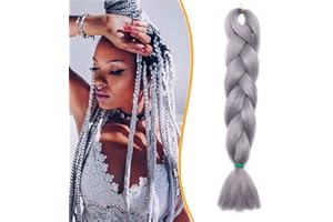 Silk-co Extension per Treccine Africane Capelli Finti Extension Braids Hair Capelli per Treccia Finta 60cm–Grigio Medio