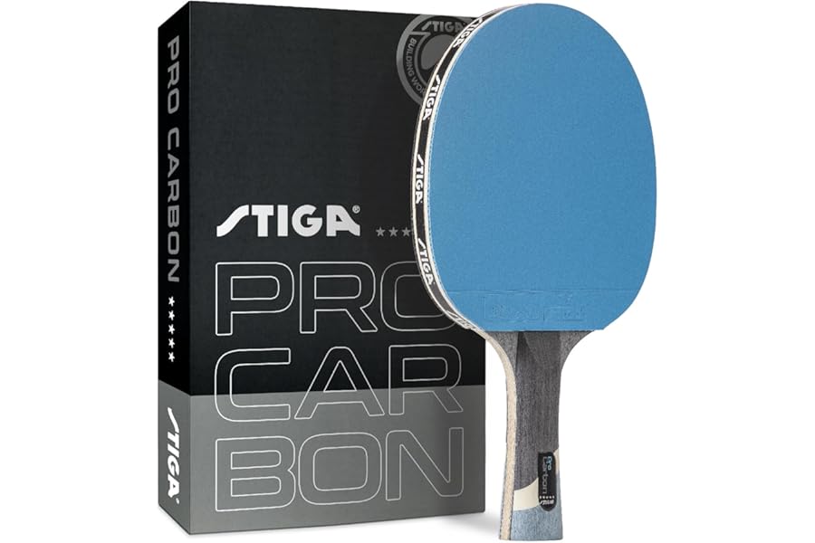 STIGA Pro Carbon Performance-Level Table Tennis Racket with Carbon Technology for Tournament Play - Red and Blue Colors