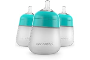 NANOBÉBÉ Nanobebe Flexy Silicone Baby Bottles, Anti-Colic, Natural Feel, Non-Collapsing Nipple, Non-Tip Stable Base, Easy to Clean - 3-Pack, Teal, 270ml