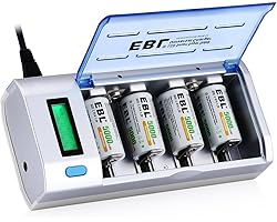 EBL LCD Universal Battery Charger & Discharger with 4 x Ni-MH C Size Rechargable Battery 5000mAh