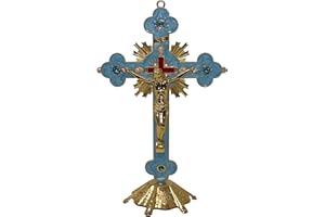 FAITH & GOSPEL Christian Holy Cross Crucifix With Gold Metal Stand Table Home Altar Jesus Christ Gift (Large 29.5 x 18.5cm)