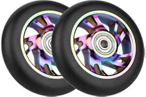 Fleymu Roues de Trottinette Pro Stunt 100mm, 2Pcs Scooter Replacement Wheels avec ABEC 9 Roulement, Compatible Trottinette Stunt et la plupart des trottinettes Freestyle avec roues de 100 mm