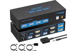 AILVLVNG 8K60Hz HDMI KVM Switch 2 PC 2 Monitor USB 3.0 4K120Hz Conmutador KVM para 2 Ordenadores para Compartir dos Monitores y 4 Dispositivos USB como Teclados, Ratones, Impresoras