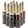 FosPower Banana Plugs 5 Pairs / 10 pcs, Closed Screw 24K Gold Plated Speaker Plug Connectors for Speaker Wire, Wall Plate, Home Theater, Audio/Video Receiver, Amplifiers and Sound Systems