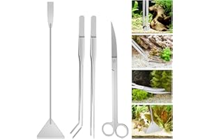 TDUNSYA 1, 4 Piezas Juego de Herramientas para Acuario, Acero Inoxidable, Acuario Herramienta de Cuidado Pinzas, para Planta Grava Limpieza Recorte