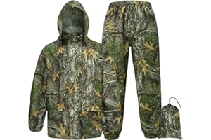 Tongcamo Combinaisons de Pluie pour Hommes imperméables - Veste de Pluie Pantalon Adulte Imperméable léger avec Capuche Chasse Camo