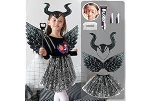 IKIJM Alas de ángel Negro con Falda de Tul, Varita Mágica y Diadema - Disfraces para niños, Cosplay de Fiesta de Carnaval y de Halloween