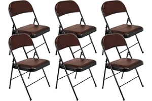 Meta Furniture Folding Faux Leather Chair - Padded Event Seats Metal Frame Foldable chair, Easy Storage Comfortable Seat for Home, Dining & Office | Computer Desk Chairs (6, Brown)