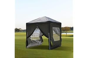 N/Q Tonnelle pliante avec cadre en acier pour extérieur avec panneaux latéraux amovibles, abri pour événements, jardin, mariage, fête, camping, pique-nique (2x2m, gris)