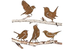 BOFUNX 5pcs Decoración de Jardín en Forma de Pájaros de Metal Hierro Oxidado Figuras Aves Oxidadas Vintages Tapón de Jardín con Tornillos para Vallas de Jardín Estacas Césped Árbol Exterior