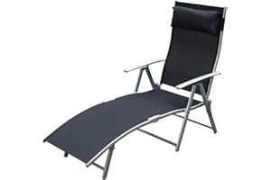 Outsunny Sonnenliege Strandliege Gartenliege Relaxliege klappbar mit Kissen Strand Metall+Stoff Schwarz 137 x 63,5 x 100,5 cm