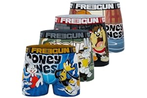 FREEGUN Boxer Enfant Looney Tunes, Caleçon Garçon Bugs Bunny, Daffy, Coyote et Taz (Lot de 4)
