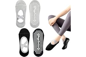 VEKXAR 2 Paia Calzini da Yoga per Donna Antiscivolo Pilates con Impugnatura con Cinturino Incrociato Allenamento di Danza Esercizio Trampolino Balletto Grigio +