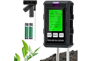 Wigearss Testeur de pH du Sol 6 en 1, Testeur pour Humidité/Fertilité/pH/Température/Lumière/Humidité Ambiante