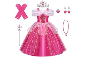 URAQT Prinsessa flicka kostym med trollstav och krona, cosplay-dräkter