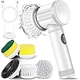 Baoly Electric Spin Scrubber,Cordless-Handheld Shower Scrubber,Power Cleaning Brush with 5 Rotating Brush Heads,Rechargeable Multi-Purpose Scrubber for Tiles/Floor/Bathtub/Kitchen/Sink-White