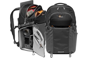 Lowepro LP37255-PWW Sac à Dos Photo Active, Séparateurs QuickShelf, Espace Ordinateur 15" ou Poche à Eau 3L, pour Hybride, Sony, Canon, Nikon, Stabilisateur, Drone, DJI, Osmo, Mavic, Noir/Gris