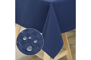 WELTRXE Rectangular Tablecloth Water Resistant Polyester Checkered Table Cloth Dining Table Cover for Home Restaurant Party Buffet Picnic, Navy Blue, 140x220cm