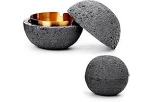 ‎CUTFOUWE Cutfouwe aschenbecher grau geruchsdicht Design, Outdoor Aschenbecher Design Mit Deckel Wasserdicht,Zementbeton + Edelstahl, rund Geometrisch Tischdeko,grau，L