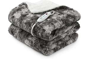 LINTIMES Elektrische Heizdecke 200x180cm, Kuschlige Wärmedecke mit Überhitzungsschutz, 6 Heizstufen,Heizdecke mit Abschaltautomatik in 10 Stunden, Flauschige Beheizbare Decke,Wärmedecke Waschbar, Grau
