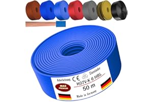 MAS PREMIUM Cable de 5 a 100 m H07 V-K 6 mm² negro, marrón, azul oscuro, amarillo verde, gris, rojo o azul claro (azul claro, 50 m)