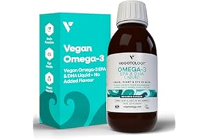 Vegetology Vegan Omega 3 Liquid, from Microalgae, 800mg of EPA DHA, with Vitamin D3, Supports Heart, Brain and Eye Health, Natural Fish Oil Alternative, UK Made, Unflavoured