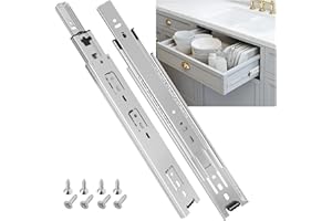 SHUHANG Glissiere pour Tiroir Avec Amortisseur Coulisse Tiroir 45kg Capacité de Charge Avec Roulement à Billes 200 250 300 350 400 450 500 550 600 mm Extension Complète, montage latéral 1 paire