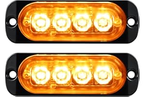 RIGIDON 2Pcs 4 Led Ambre Feu de freinage stroboscopique, Balise clignotante de sécurité 12V 24V Barre lumineuse led pour voiture véhicule utilitaire bateau remorque caravane